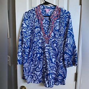 Tunic shirt cotton beautiful beading excellent condition
